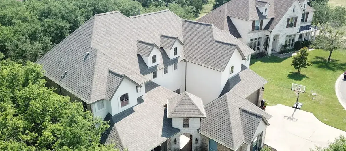 Aerial view of a roof in Shavano Park, TX
