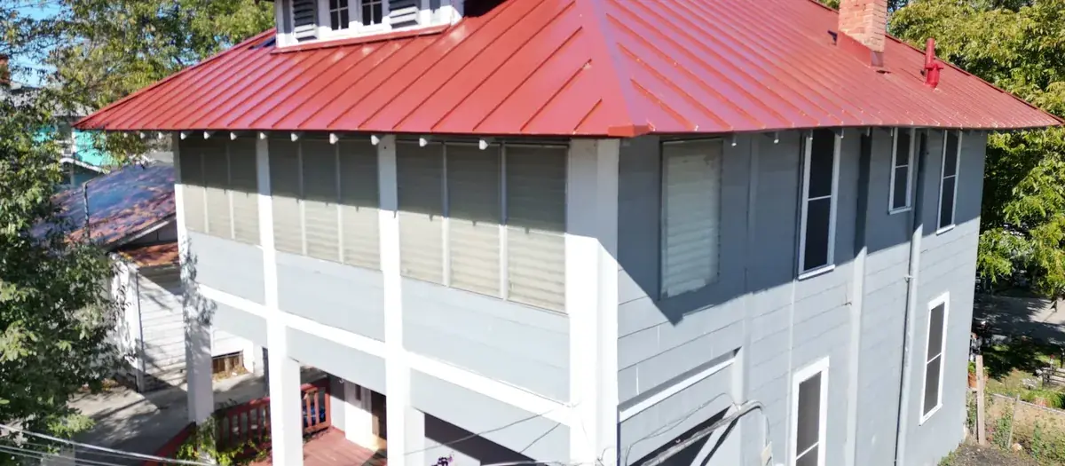 Aerial view of a roof completed by Alamo Roofing in San Antonio, Texas