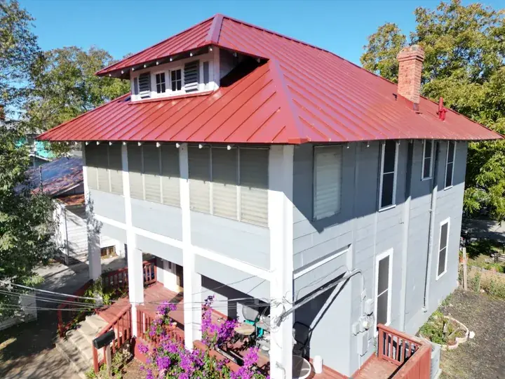 Close aerial view of roof valley and flashing detail